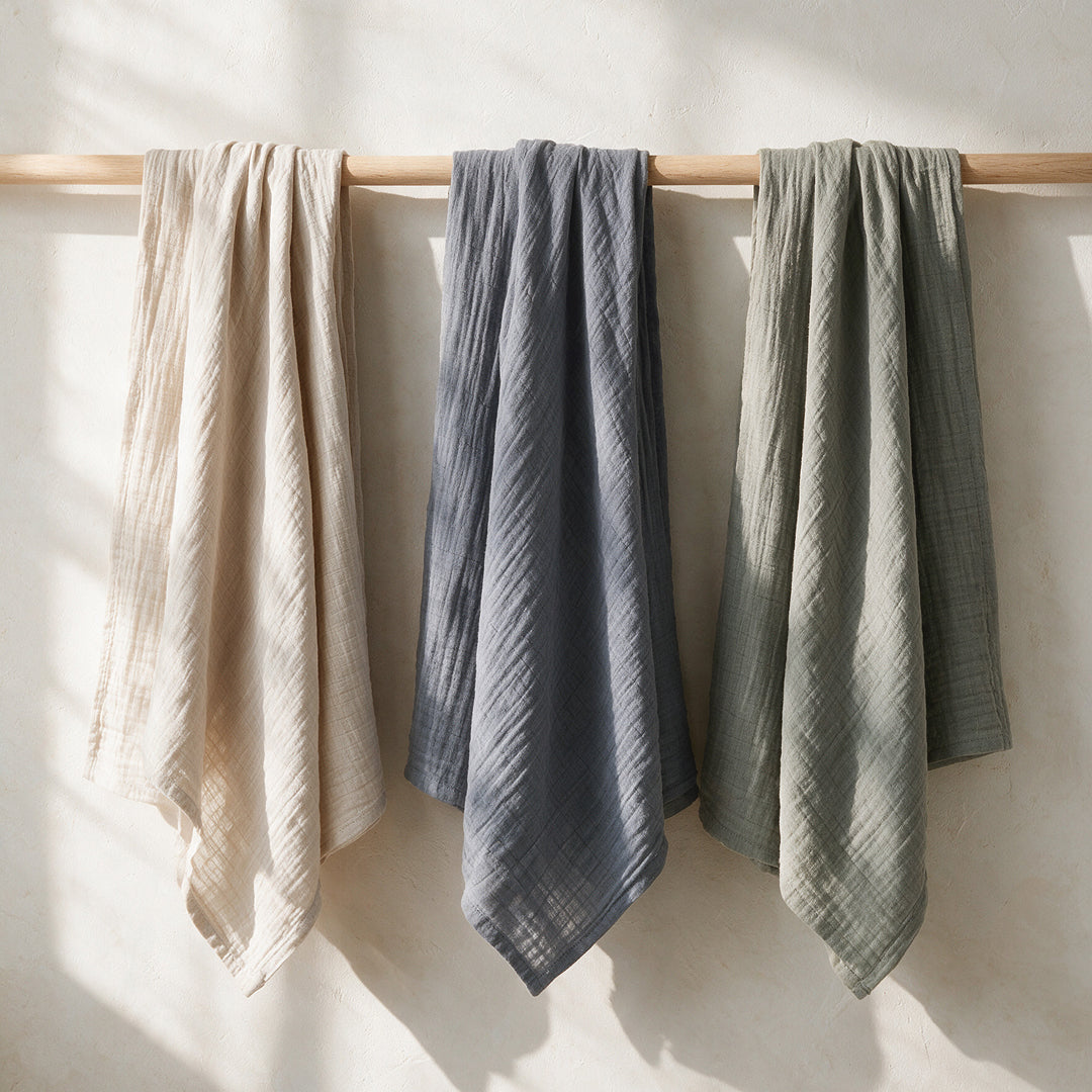 Morning Mist Muslin Swaddles · 3-Pack